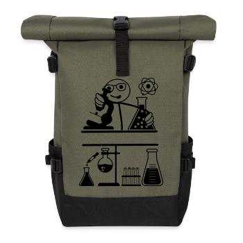 Labor mit Strichmännchen schaut ins Mikroskop - Rolltop Rucksack - Olive/Schwarz - Vorne