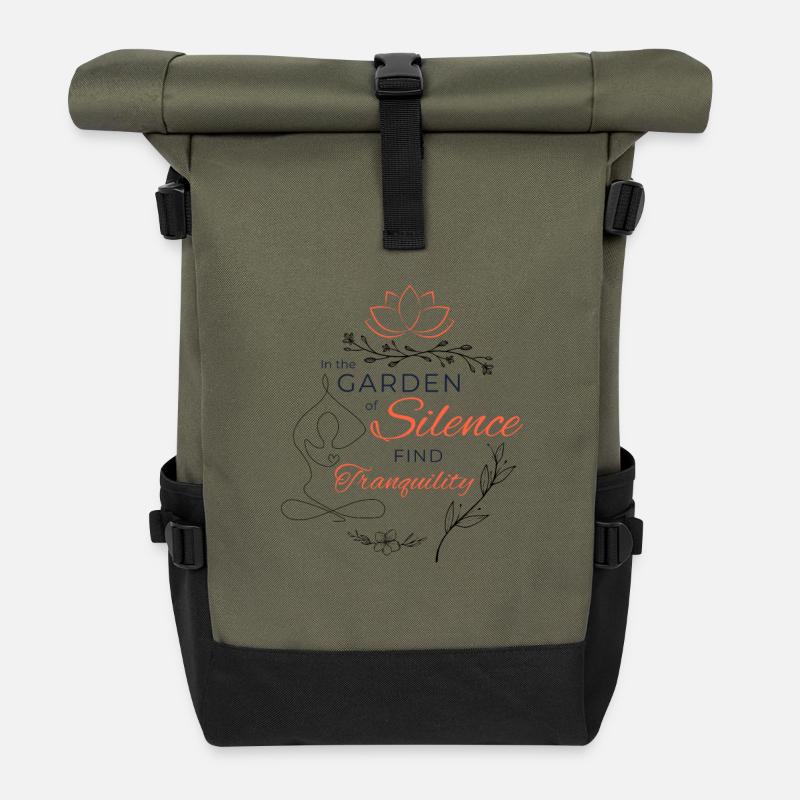 In the garden of silence find tranquility - Roll Top Backpack - olive/black