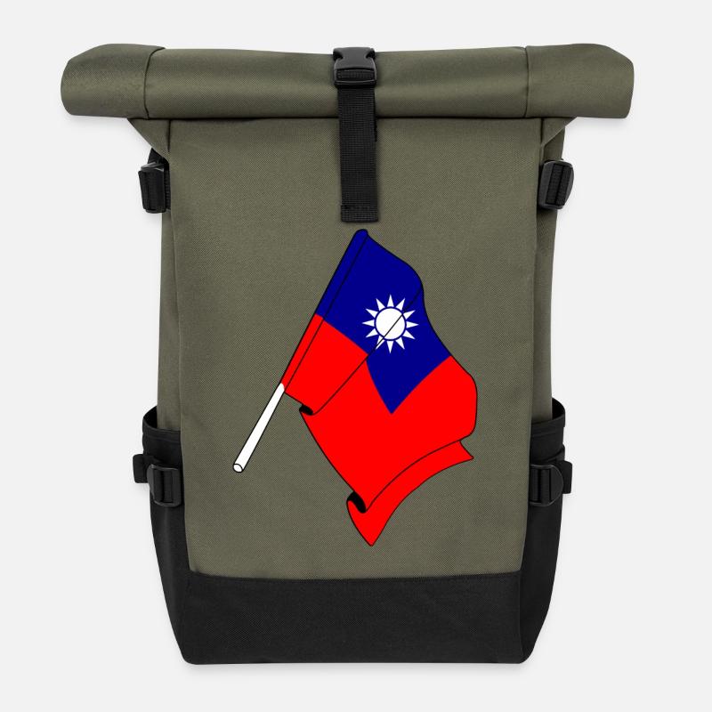 Flagge von Taiwan - Rolltop Rucksack - Olive/Schwarz