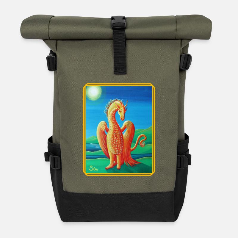 Drache Glücksdrache Fiora - Sonja Ariel von Staden - Rolltop Rucksack - Olive/Schwarz