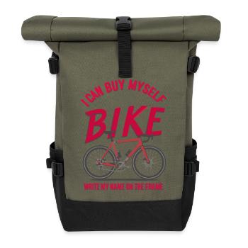 Benutzerdefiniertes Bike Zitat T-Shirt - Rolltop Rucksack - Olive/Schwarz - Vorne