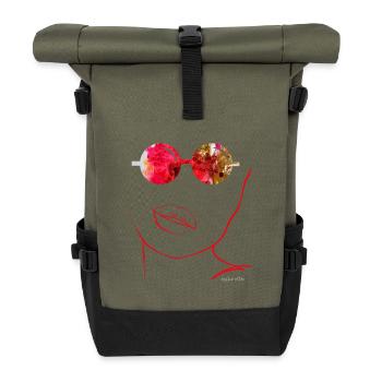 Art abstrait avec des lunettes de soleil et des lèvres rouges - Sac à dos roll top - olive/noir - Devant