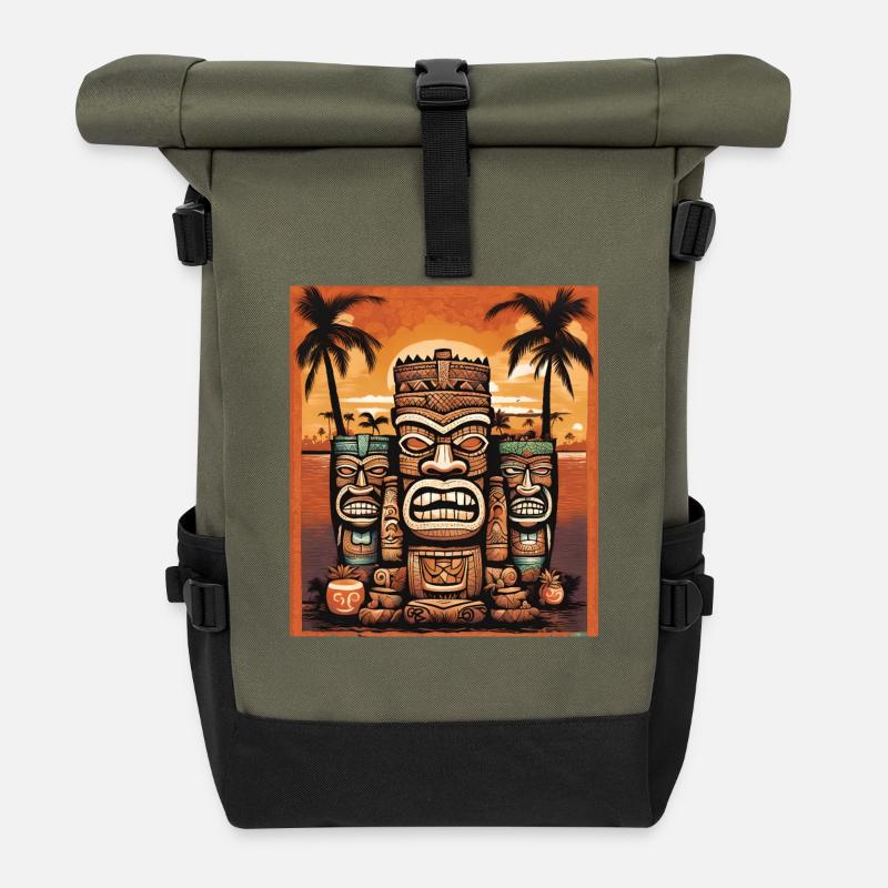 Tiki Statuen - Rolltop Rucksack - Olive/Schwarz