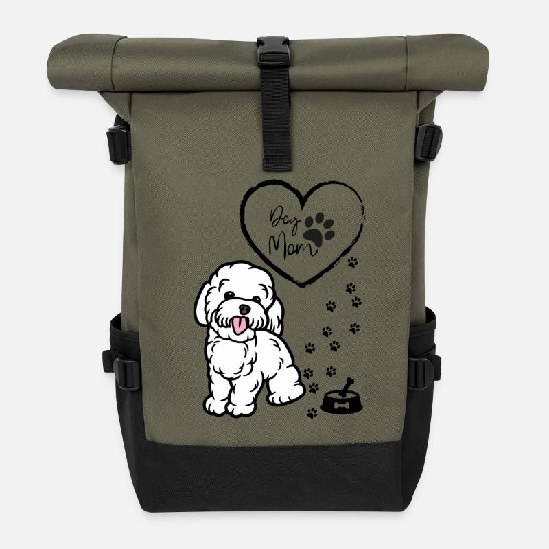 Süßer Hundemama Pullover, Welpenpullover für Frauen - Rolltop Rucksack - Olive/Schwarz