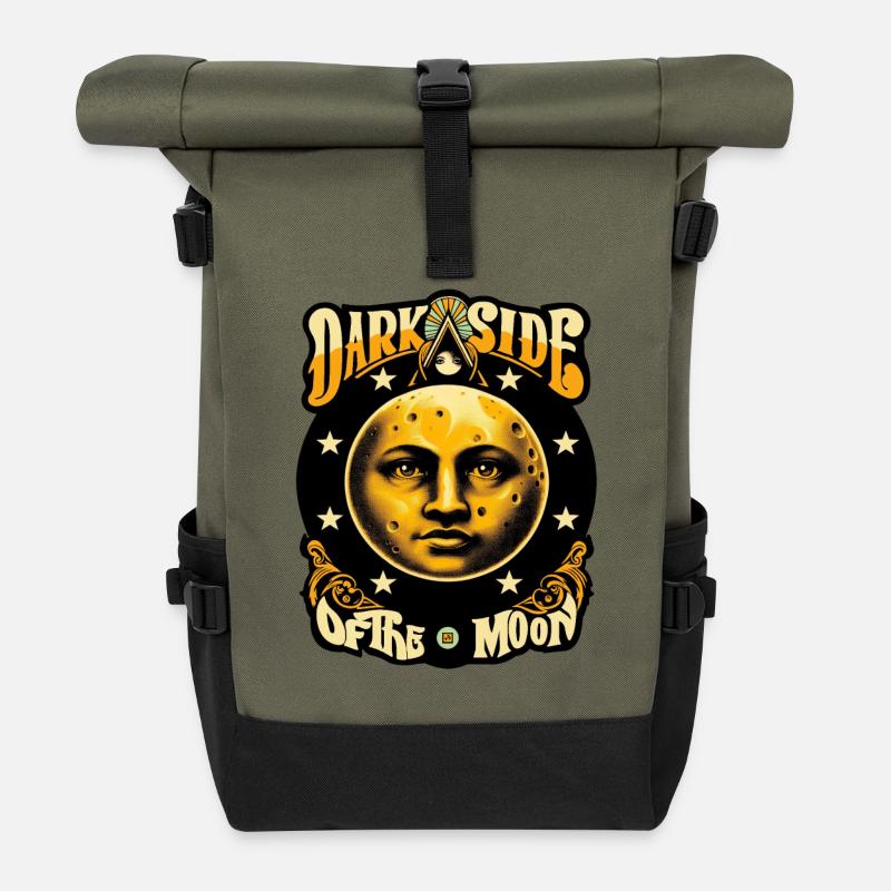 dark side of the moon face - Roll Top Backpack - olive/black