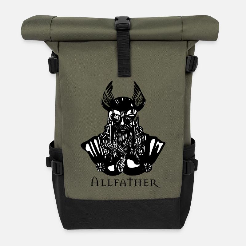 Nordic Warrior Silhouette - Roll Top Backpack - olive/black