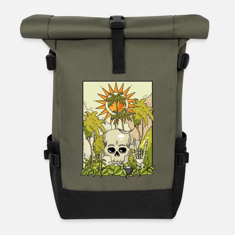 Vulkanischer Totenkopf mit Sonnenkranz - Rolltop Rucksack - Olive/Schwarz