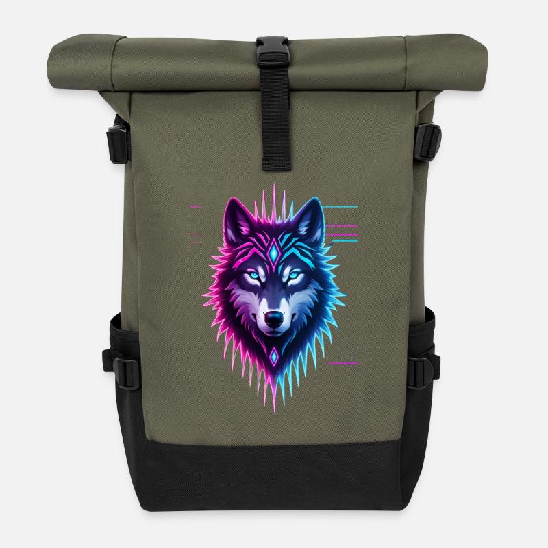 Neon-Wolf Kristallkrone - Rolltop Rucksack - Olive/Schwarz