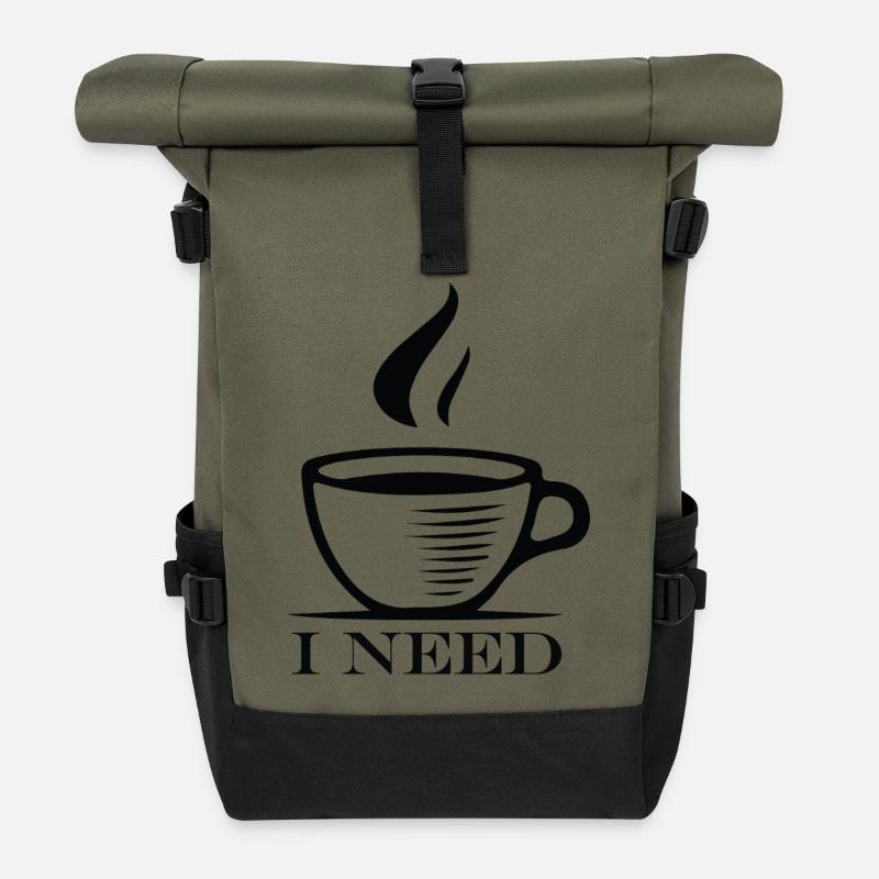 Minimalist Coffee Cup Illustration T-shirt - Roll Top Backpack - olive/black