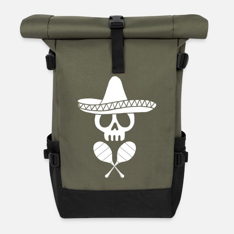 Crâne mexicain blanc - Sac à dos roll top - olive/noir