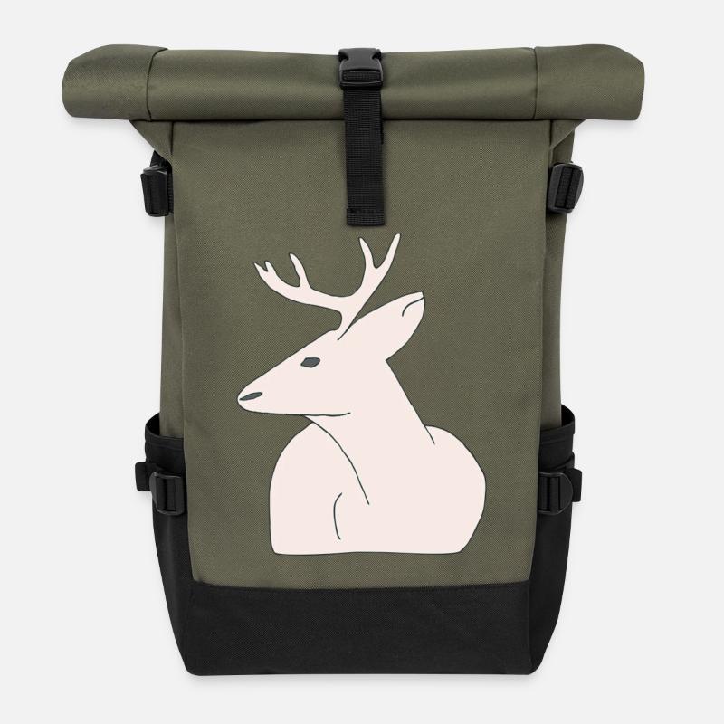 Minimalist Rentier Illustration - Rolltop Rucksack - Olive/Schwarz