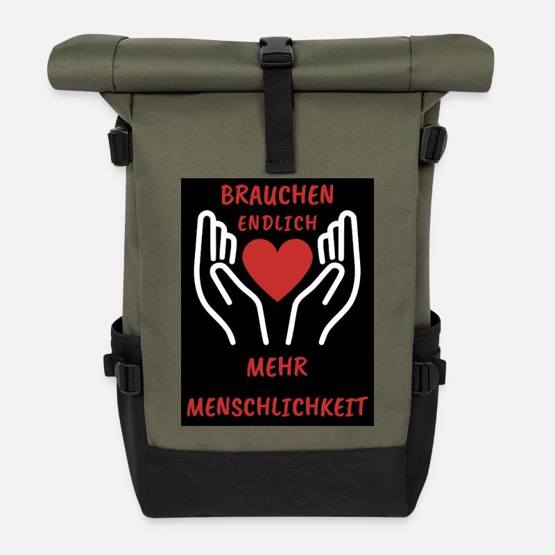 Herz- und Handdesign mit Botschaft - Rolltop Rucksack - Olive/Schwarz
