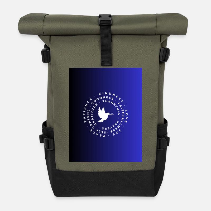 Taubendesign mit Worten der Liebe und Dankbarkeit - Rolltop Rucksack - Olive/Schwarz