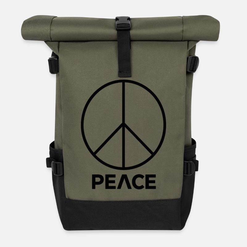 Friedenssymbol Peace Emblem Design - Rolltop Rucksack - Olive/Schwarz