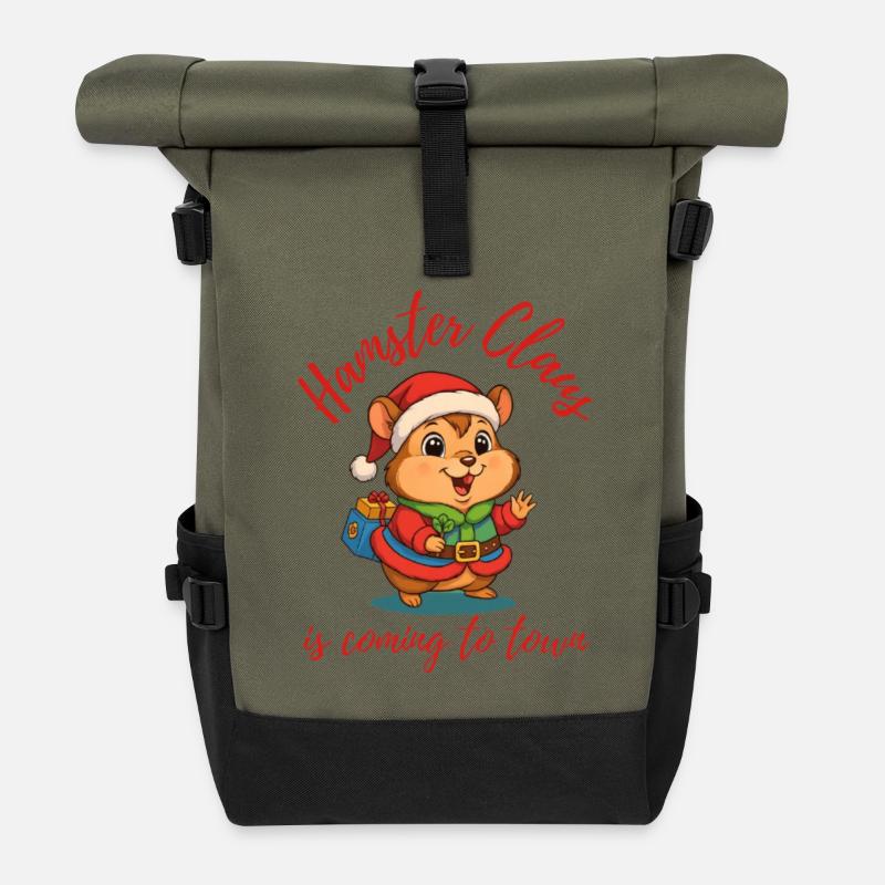 Hamster Noël - Sac à dos roll top - olive/noir