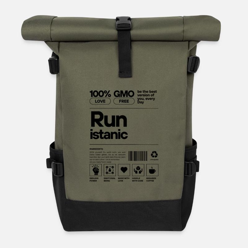 Abstrakte geometrische Linienkunst - Rolltop Rucksack - Olive/Schwarz