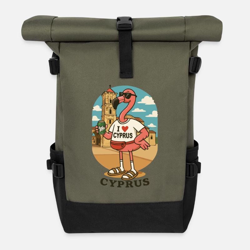 Cypriot Flamingo - Roll Top Backpack - olive/black