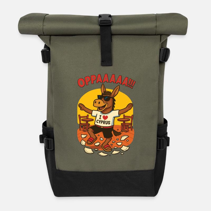 Funny donkey with Cyprus inscriptions - Roll Top Backpack - olive/black