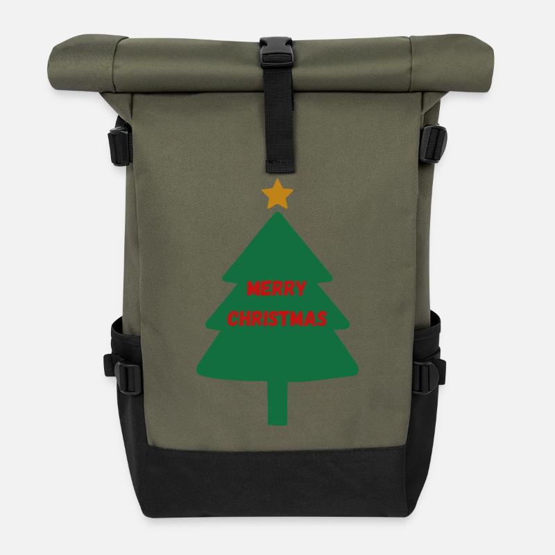 Christmas Christmas tree with lettering - Roll Top Backpack - olive/black
