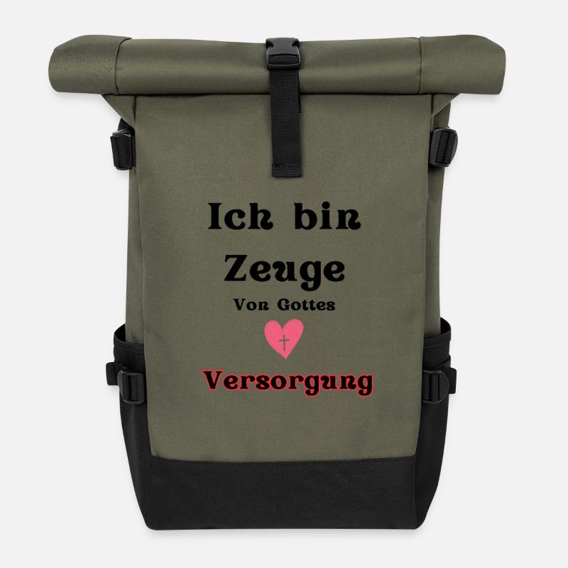 Heart and Care Motif - Roll Top Backpack - olive/black