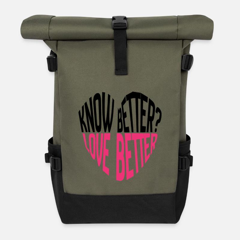 Wissen Sie es besser? Liebe besser! Typographie - Rolltop Rucksack - Olive/Schwarz