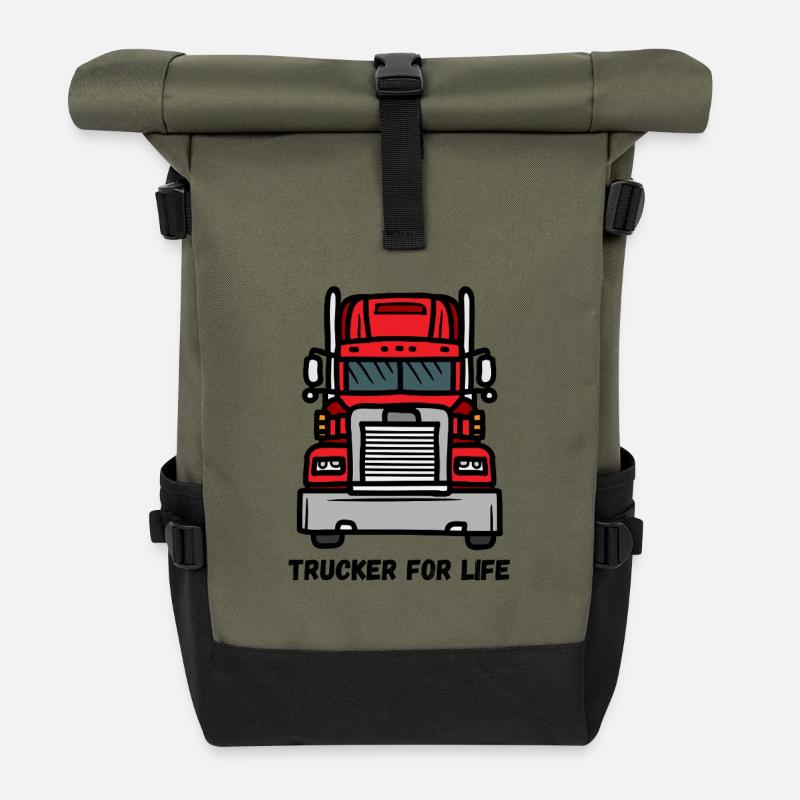 Frontal Truck Illustration - Roll Top Backpack - olive/black