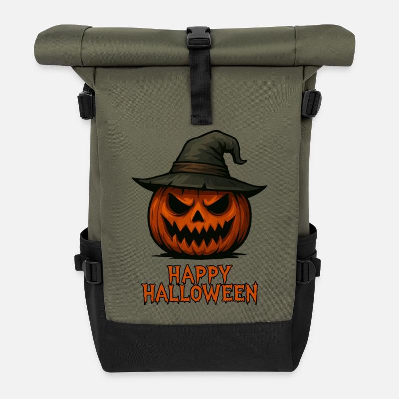 Happy Halloween - Rolltop Rucksack - Olive/Schwarz