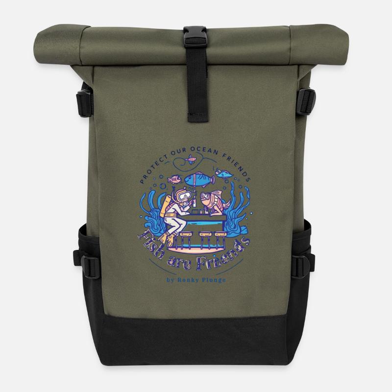 Fische sind Freunde - Rolltop Rucksack - Olive/Schwarz