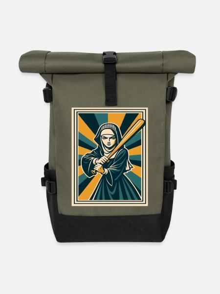 Nonne mit Baseballschläger - Rolltop Rucksack - Olive/Schwarz