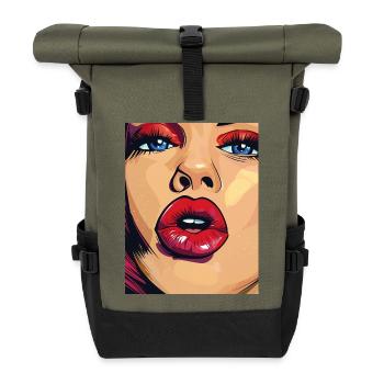 PopArt Lips Power Women Portrait - Roll Top Backpack - olive/black - Front