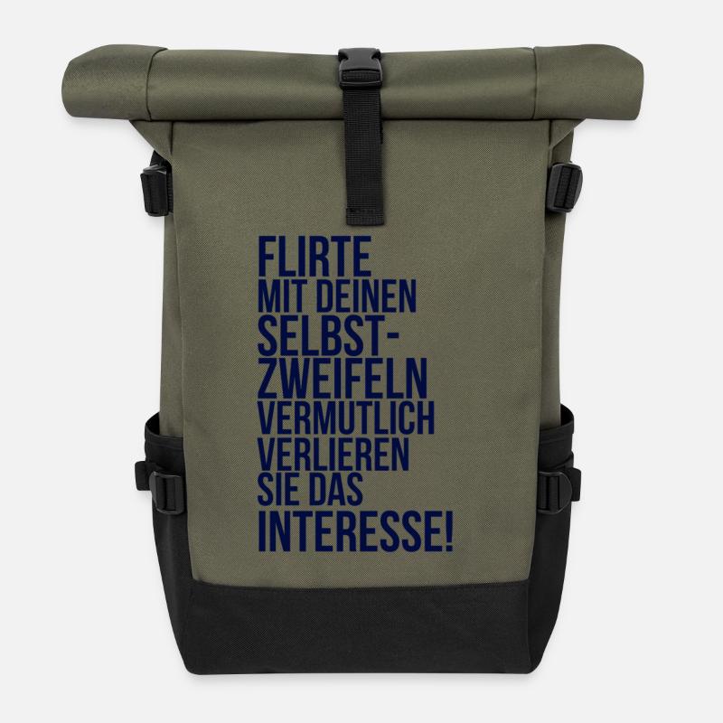 about going wild: Flirte mit deinen Selbstzweifeln - Rolltop Rucksack - Olive/Schwarz