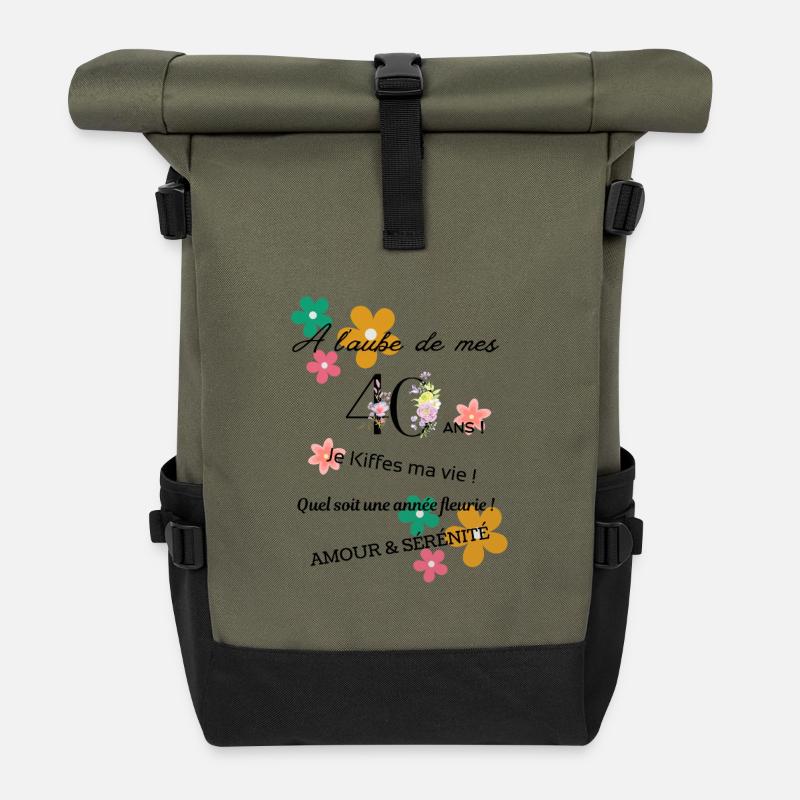 _40ans_fleurie - Rolltop Rucksack - Olive/Schwarz