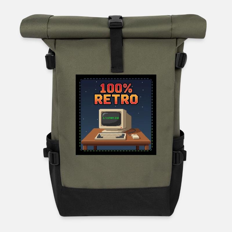 100 % Retro - Rolltop Rucksack - Olive/Schwarz