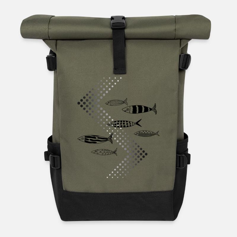 Fish traffic - Roll Top Backpack - olive/black