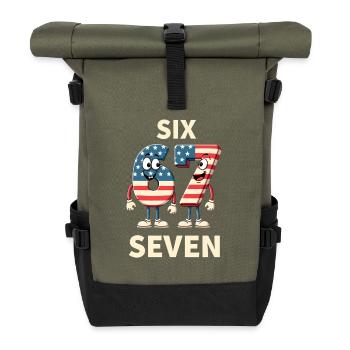US Flag 67 Memes Six Seven - Roll Top Backpack - olive/black - Front