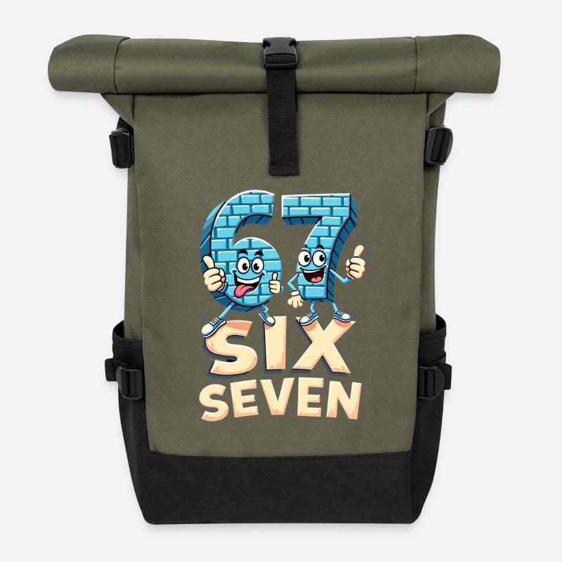 US Flag 67 Memes Six Seven - Rolltop Rucksack - Olive/Schwarz