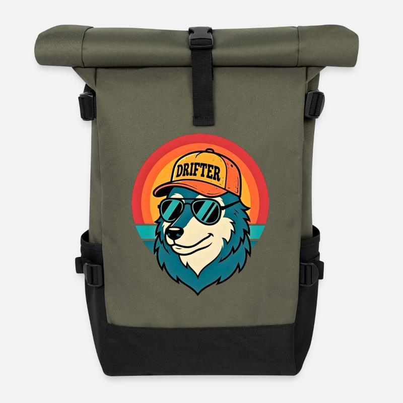 Drifter Wolf Sonnenuntergangs-Tee - Rolltop Rucksack - Olive/Schwarz