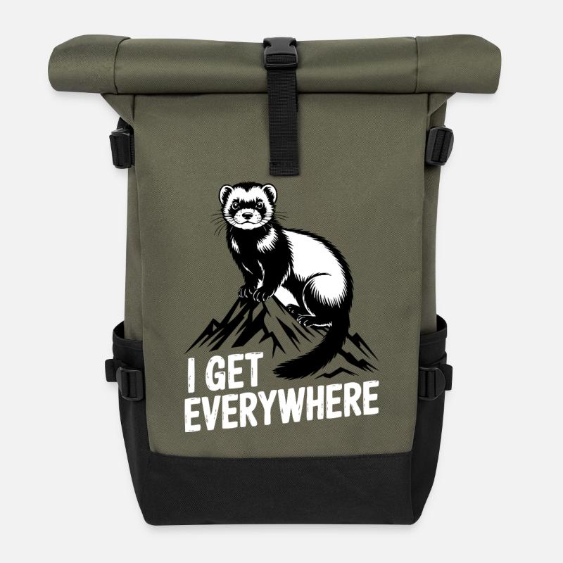 Frettchen, das ich überall bekomme - Rolltop Rucksack - Olive/Schwarz
