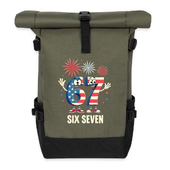 US Flag 67 Memes Six Seven - Roll Top Backpack - olive/black - Front