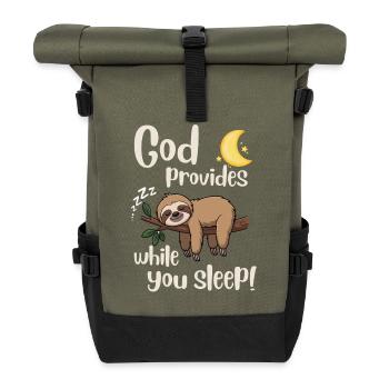 Jesus - Faultier -  God provides - christian-faith - Rolltop Rucksack - Olive/Schwarz - Vorne