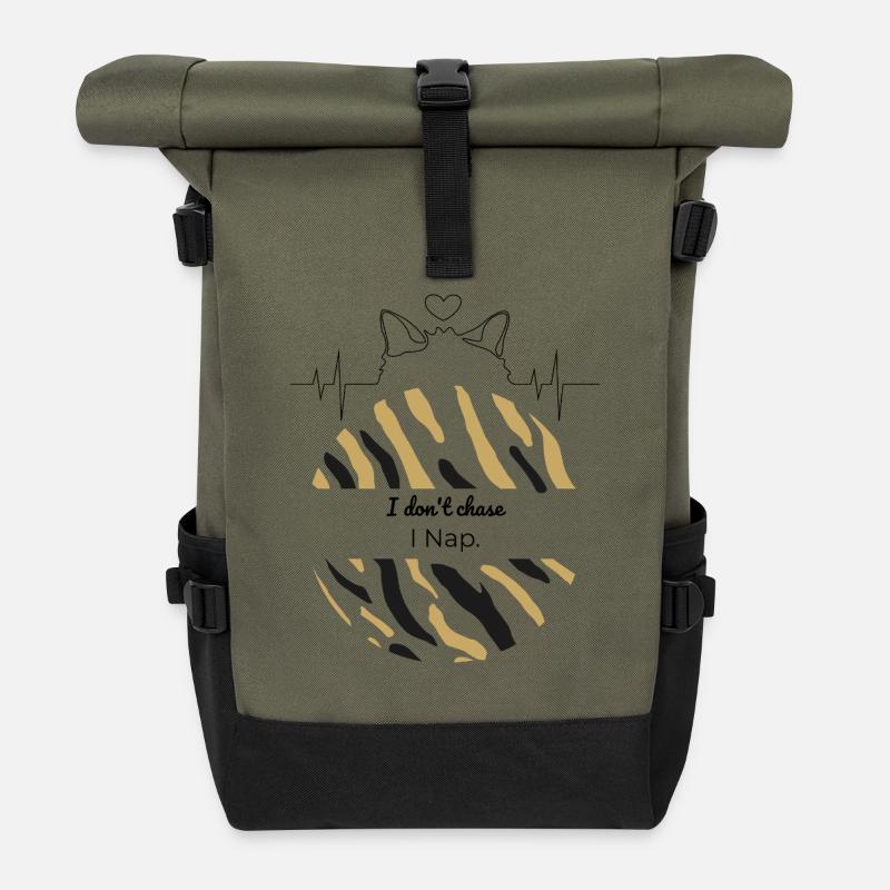 Tiger Streifen Halbkreis - Rolltop Rucksack - Olive/Schwarz