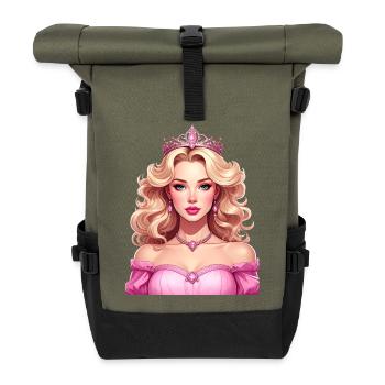 Prinzessin mit blondem Haar und rosa Kleid - Rolltop Rucksack - Olive/Schwarz - Vorne
