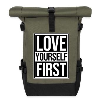 Love Yourself First Self-Love Self-Care - Roll Top Backpack - olive/black - Front