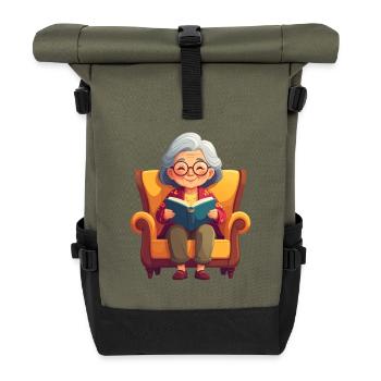 Oma sitzt im Sessel und liest ein Buch - Rolltop Rucksack - Olive/Schwarz - Vorne