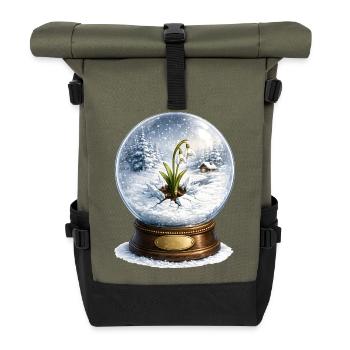 Schneeglöckchen durchbricht den Winter  - Rolltop Rucksack - Olive/Schwarz - Vorne
