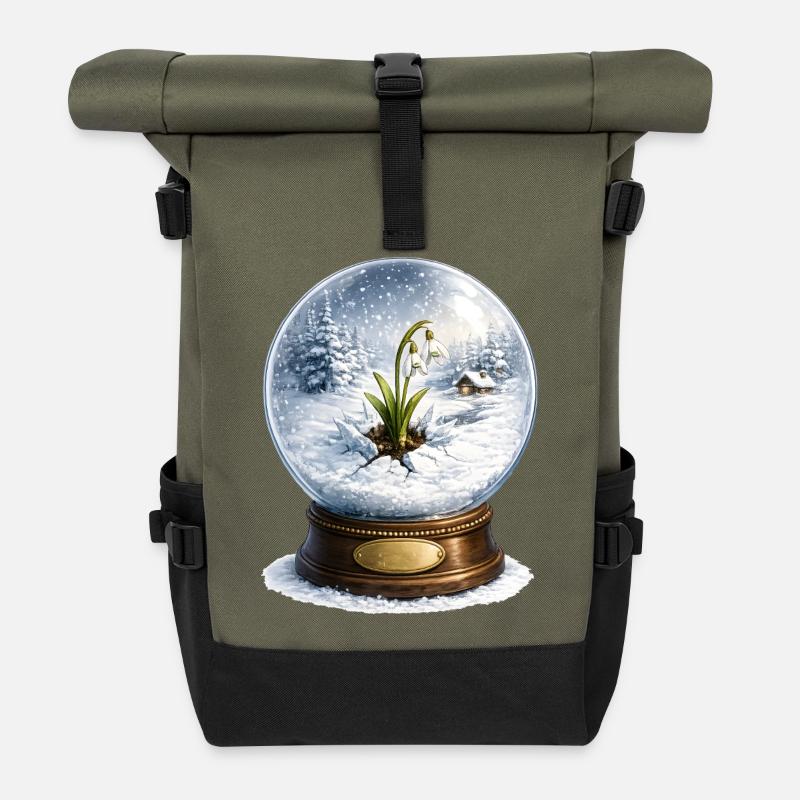 Schneeglöckchen durchbricht den Winter  - Rolltop Rucksack - Olive/Schwarz