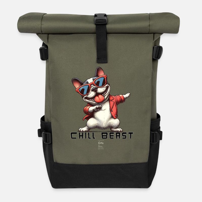 Chill Beast Bulldog - Roll Top Backpack - olive/black
