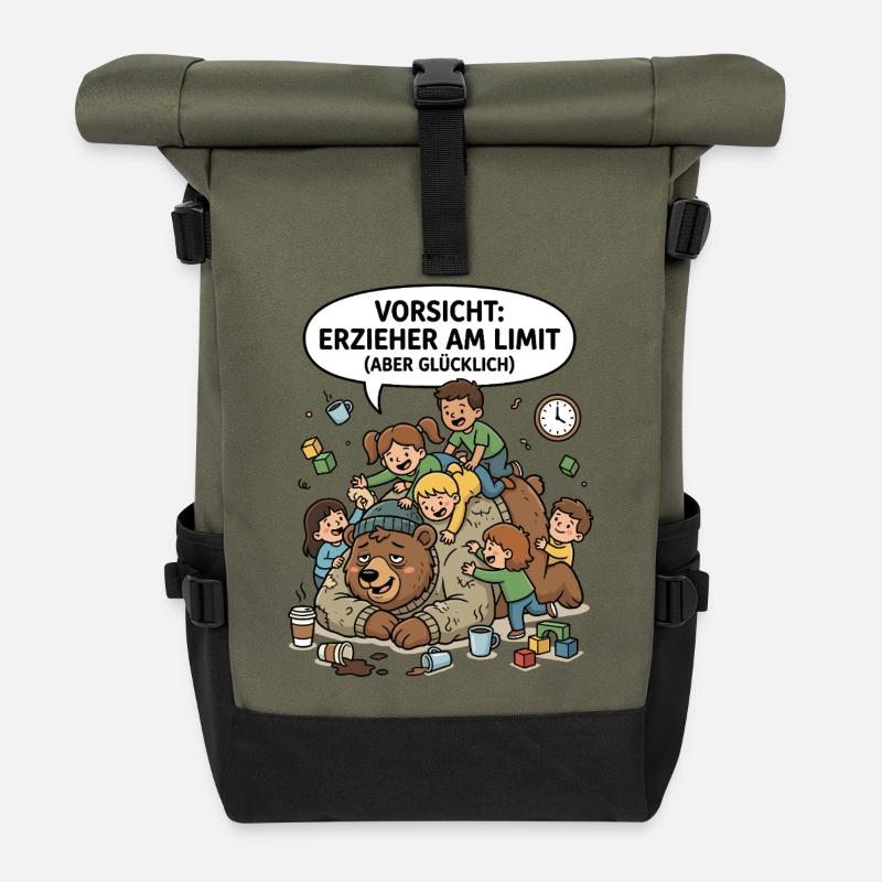 Erzieher Am Limit Glücklich - Rolltop Rucksack - Olive/Schwarz