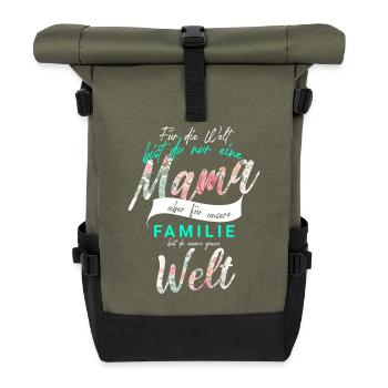 Muttertag T-Shirt | Für die Welt bist du eine Mama - Rolltop Rucksack - Olive/Schwarz - Vorne