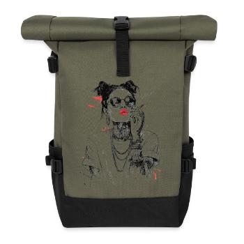 Reine Girl Noir aux Lèvres Rouges - Sac à dos roll top - olive/noir - Devant